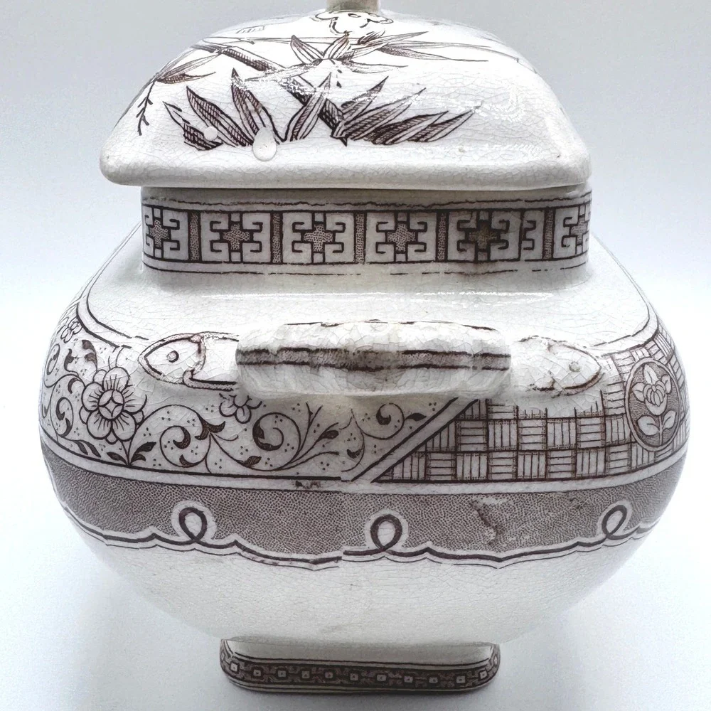 Antique Melbourne C & W‎ Late Mayers Ironstone Tureen Brown Transferware